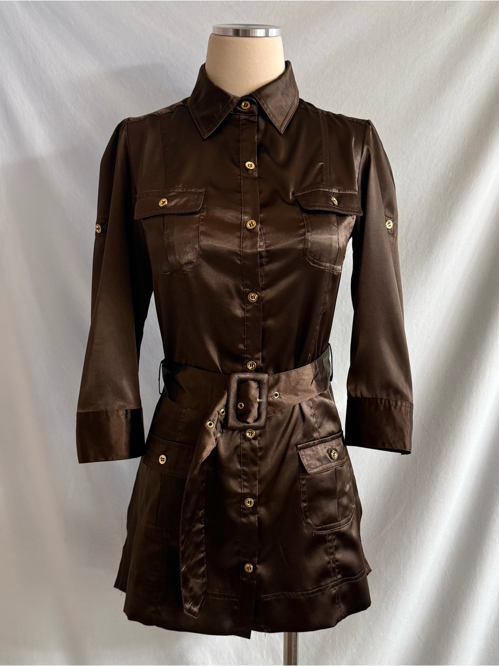 Vintage Y2K Brown Satin Belted Top